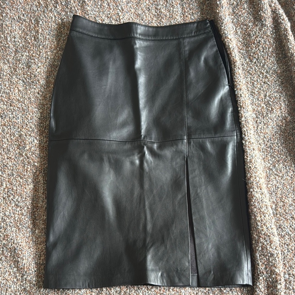 Mango Black Leather Pencil Skirt